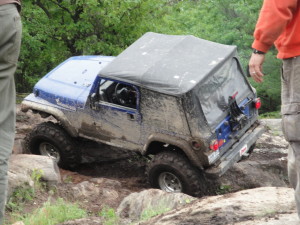 Vehicle travelling close to perpendicular to the vertical rise