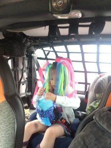 Sarah enjoying the ride in the YJ dressed for the occasion 